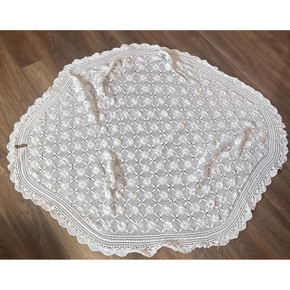Vintage Handmade White Crochet Doily IMPERFECT Large Lace Table Topper READ MORE